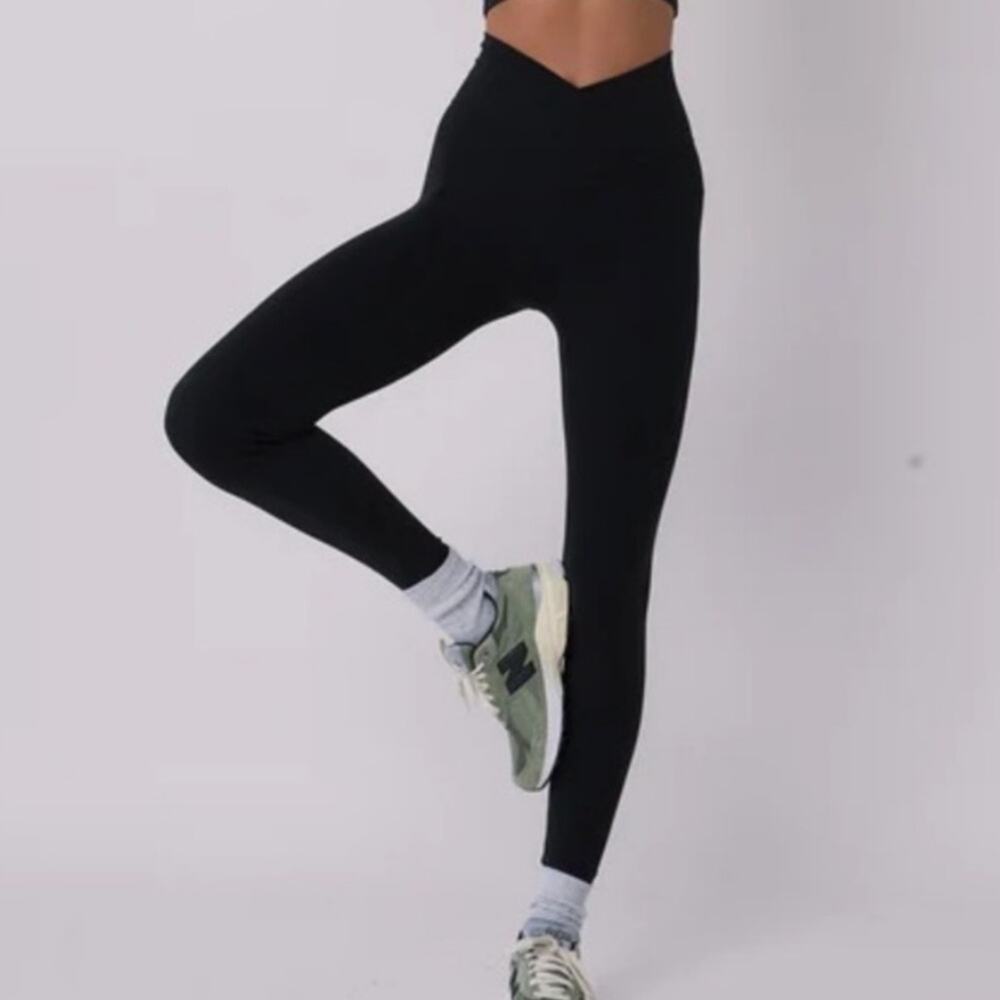 Adanola Ultimate Wrap Over Solid Black Legging Active SMALL Yoga Gym Workout